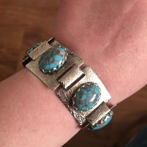 Vintage turquoise silver costume jewelry bracelet